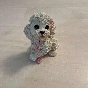 Vintage 1992 Enesco White Poodle Resin Figurine with Pink Bow